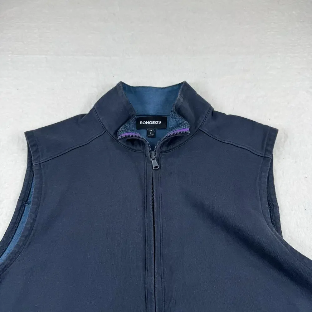 Bonobos Vest Mens Size M Blue Cotton Blend Full Zip Slim Windbreaker Layer